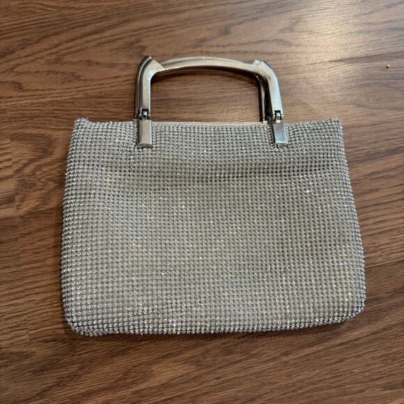 Vintage Pavet stone hobo bag shaped evening clutch silver rhinestone disco purse - Picture 1 of 5